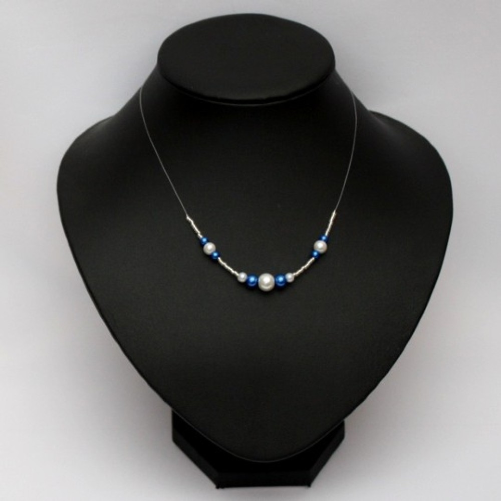Collier mariage blanc bleu royal
