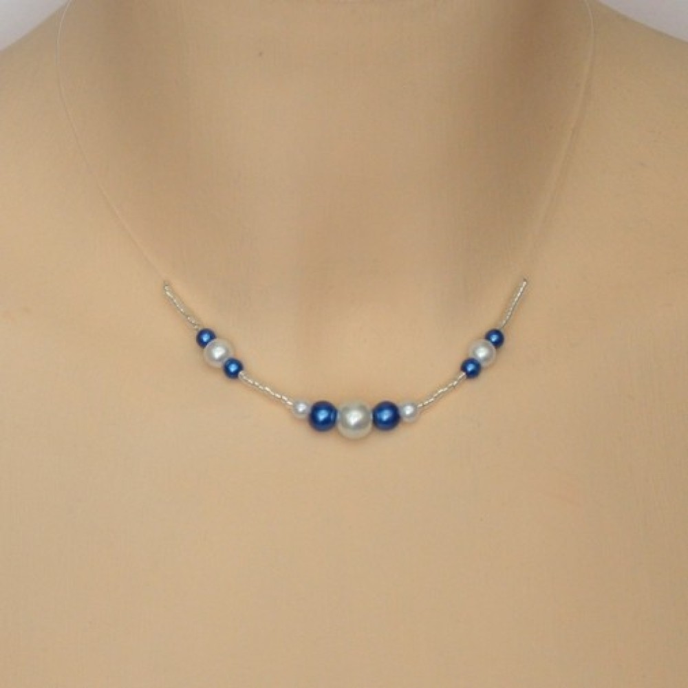 Collier mariage blanc bleu royal