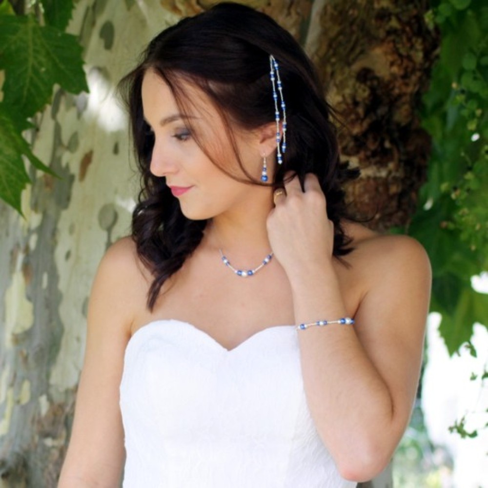 Parure mariage blanc et bleu royal