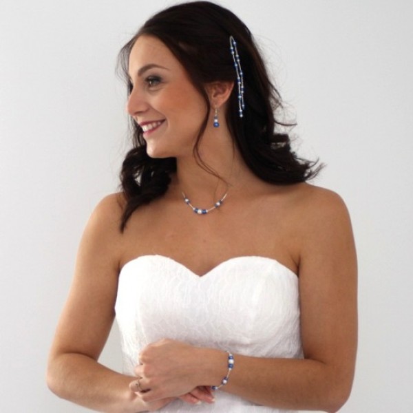 PARURE BIJOUX COLLIER DORE bleu turquoise MARIAGE FIANÇAILLES COLLIER