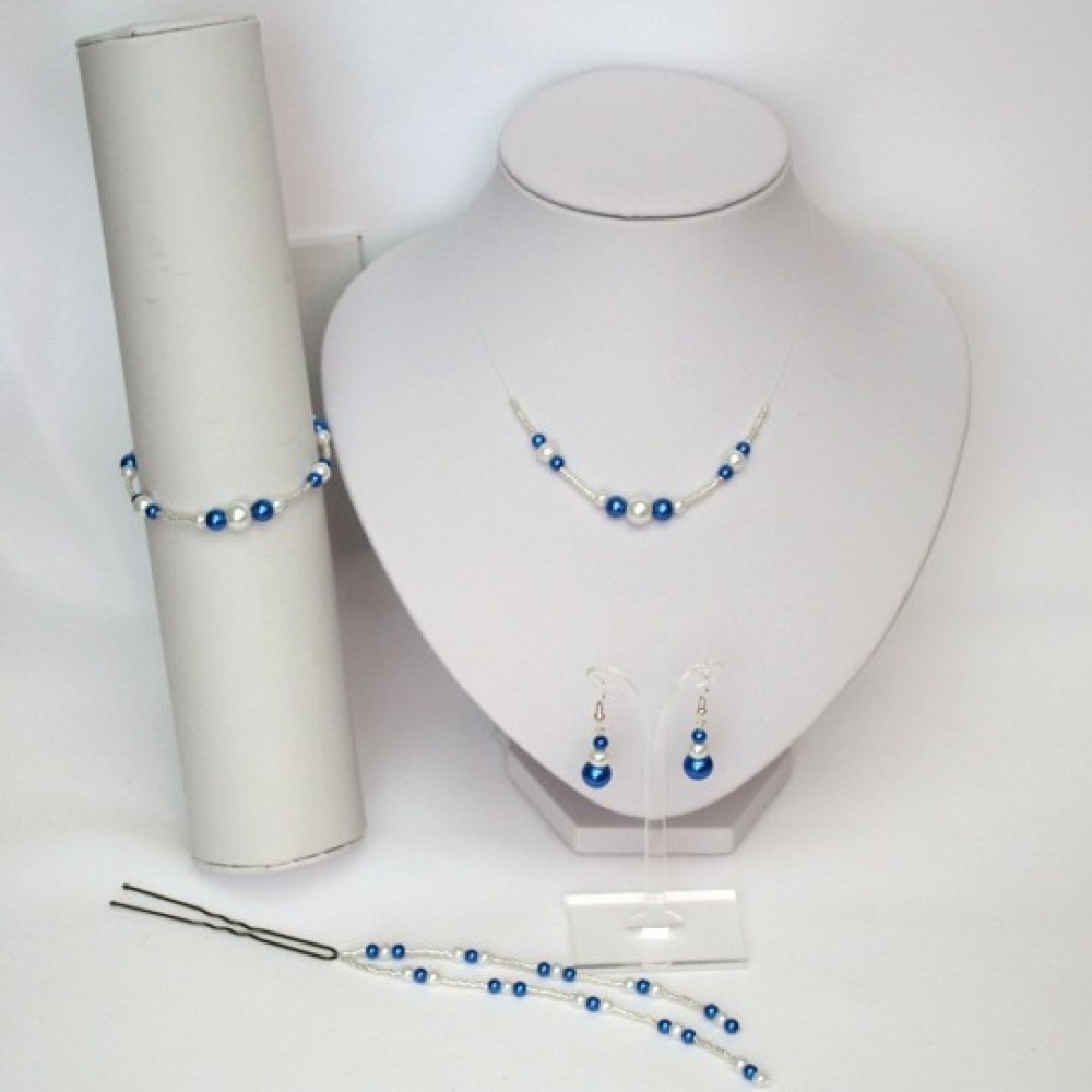 Boucles d'oreilles mariage blanc bleu royal
