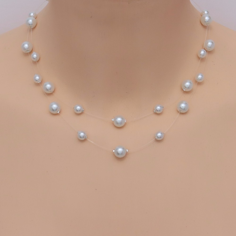Collier mariage multi-rangs blanc Collier mariage multi-rangs blanc