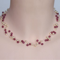 Collier mariage perles nacrées ivoire foncé et bordeaux clair CO4268Z