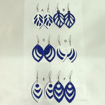 Boucles d'oreilles simili cuir pailleté bleu marine blanc irisé  BOS1011A