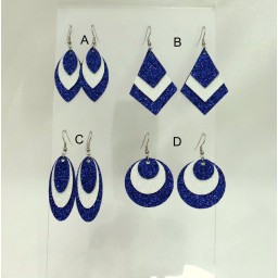 Boucles d'oreilles simili cuir pailleté bleu marine blanc irisé  BOS1012A