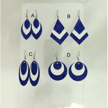 Boucles d'oreilles simili cuir pailleté bleu marine blanc irisé  BOS1012A
