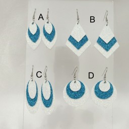 Boucles d'oreilles simili cuir pailleté bleu turquoise blanc irisé BOS1014A