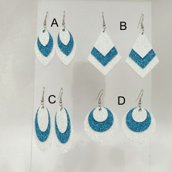 Boucles d'oreilles simili cuir pailleté bleu turquoise blanc irisé BOS1014A