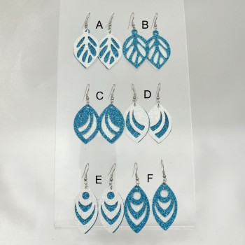 Boucles d'oreilles simili cuir pailleté bleu marine blanc irisé  BOS1013A