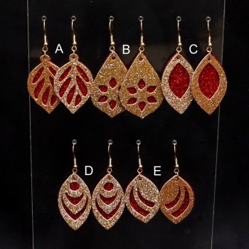 Boucles d'oreilles simili cuir pailleté or rouge BOS1009A