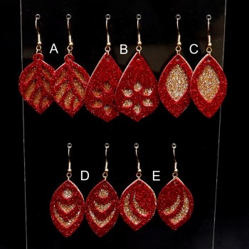 Boucles d'oreilles simili cuir pailleté rouge or BOS1008A