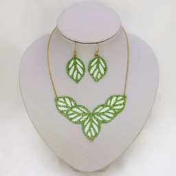 Parure feuilles pailletées vert et blanc PAS1101A