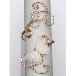 Collier + bracelet rose gold et or + papillon irisé pour Magali