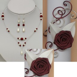 Bijoux personnalisés bordeaux ivoire clair pour Katia