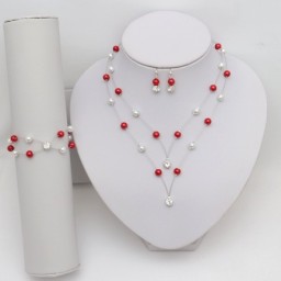 Parure bijoux rouge et blanc PA1276A