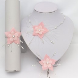 Parure mariage fleurs rose et blanc