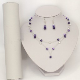 Commande personnalisée - Bijoux violet parme blanc - Pascale