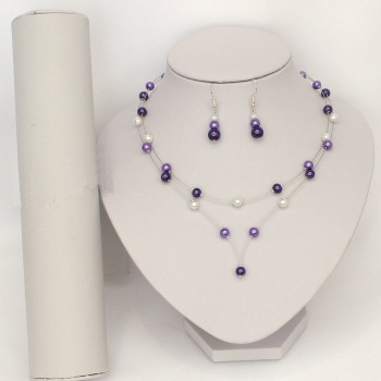 Commande personnalisée - Bijoux violet parme blanc - Pascale