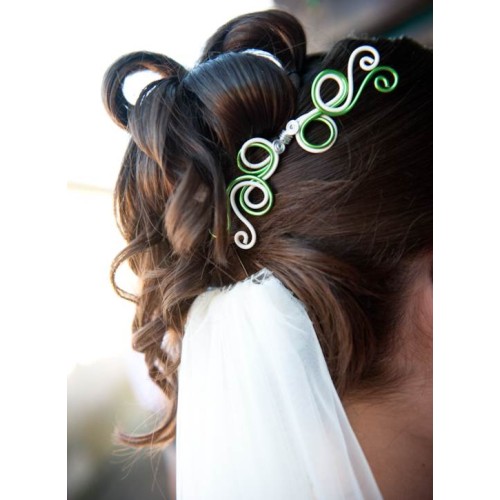 Epingle à cheveux vert blanc de mariage d'Elodie 