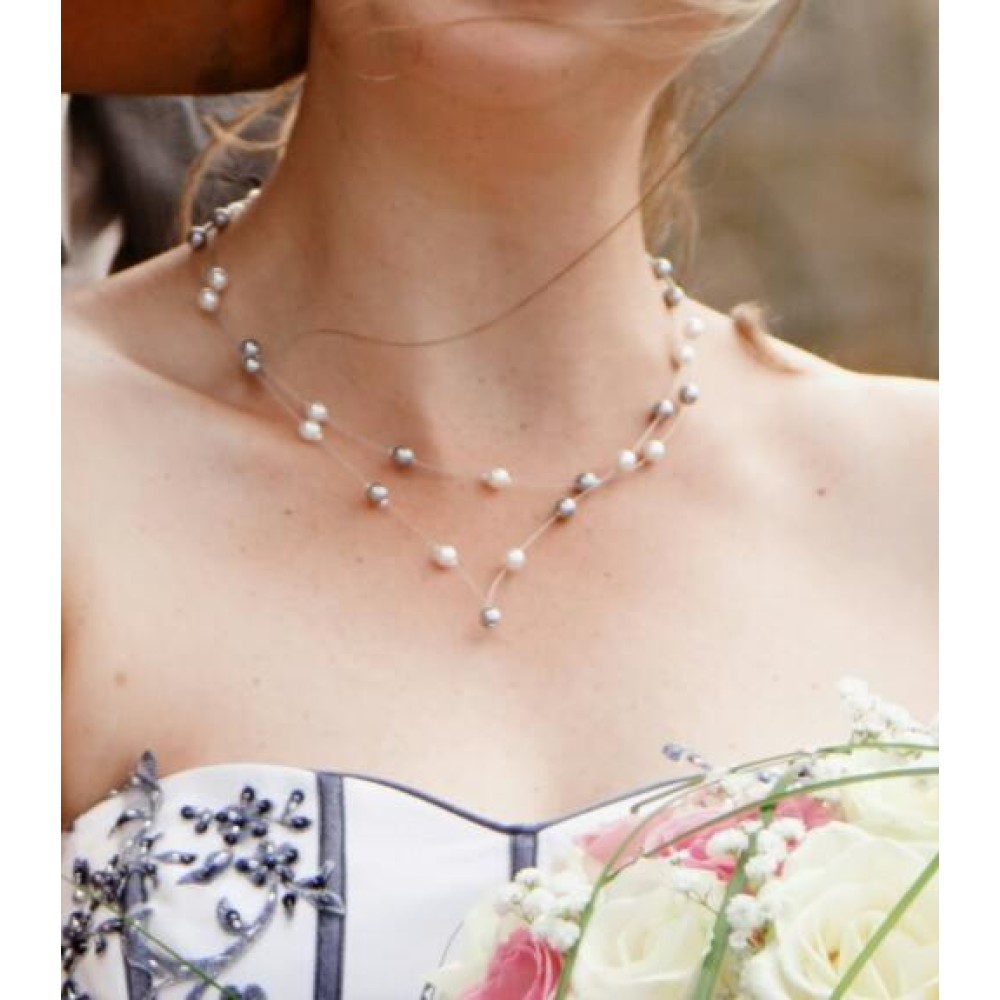 Collier de mariage gris et blanc de Marion Collier de mariage gris et blanc de Marion